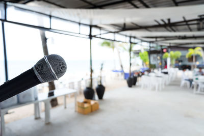 Close-up of microphone at restaurant