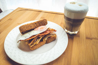 High angle view of breakfast served on table