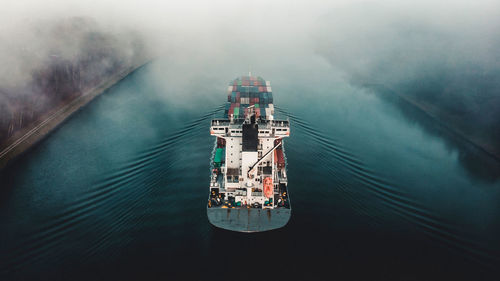 High angle view of ship in sea