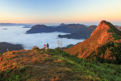 Scenic view of mountains against sky during sunset