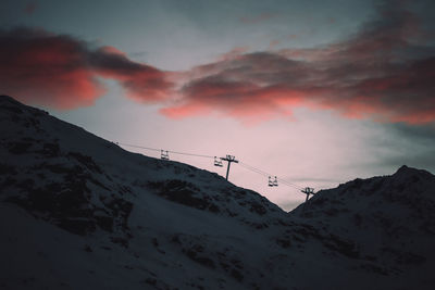 Scenic view of snow covered mountains against sky during sunset