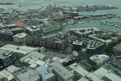 High angle view of buildings in town