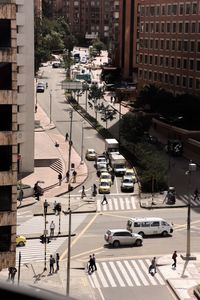 High angle view of people on city street