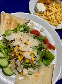 High angle view of meal served in plate