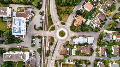 High angle view of street amidst buildings in city