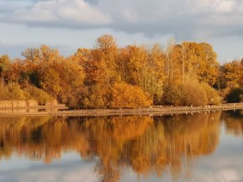 Reflection of trees in lake against sky during autumn