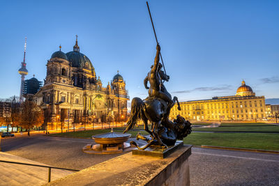 The historic center of berlin at dawn with the tv tower, the cathedral and the city palace