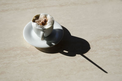 High angle view of coffee on table