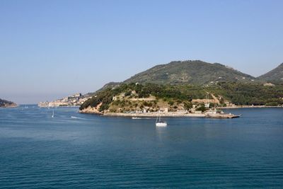 Scenic view of sea against clear sky