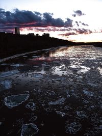 Scenic view of river against sky at sunset