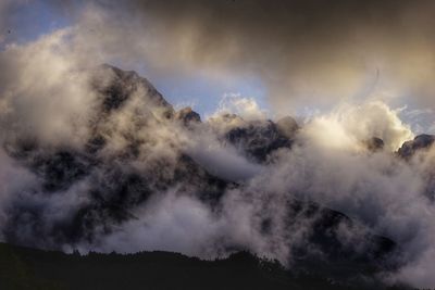 Scenic view of mountains against cloudy sky