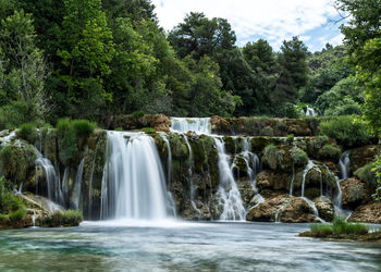 Scenic view of waterfall in forest