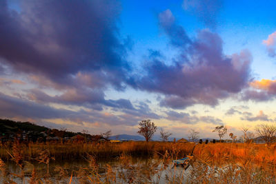 Scenic view of lake against sky during sunset