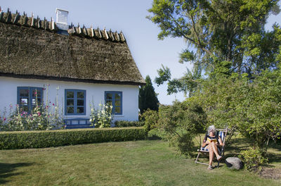 Woman relaxing in garden