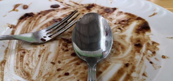 High angle view of breakfast served on table