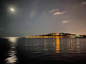 Scenic view of sea against sky at night