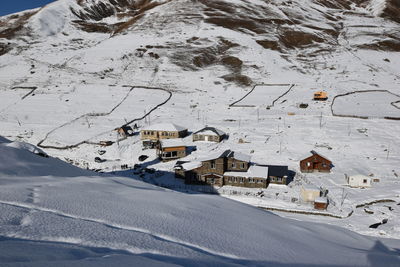 Winter in ushguli in the caucasus mountains in samegrelo-zemo svaneti region, georgia