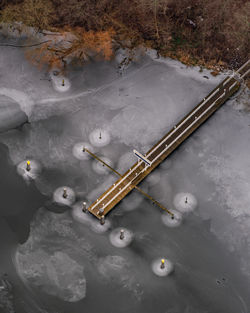 High angle view of snow on road