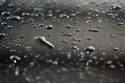 Full frame shot of raindrops on rainy day