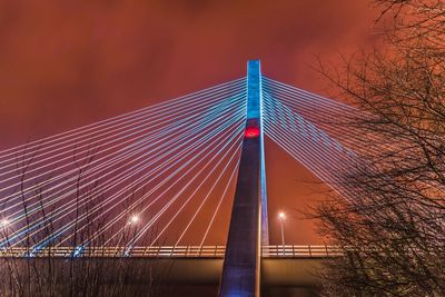 Low angle view of illuminated mary mcaleese boyne valley bridge against sky