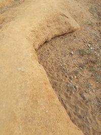 High angle view of sand on beach