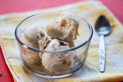 Close-up of ice cream on table