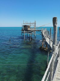 Scenic view of sea against clear blue sky