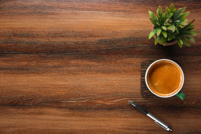 High angle view of coffee on table