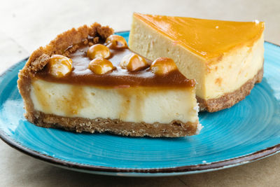 Close-up of dessert in plate on table