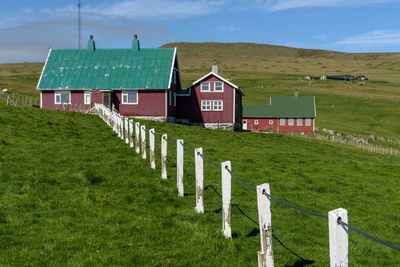 House on field against sky