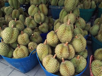 High angle view of fruits for sale at market stall