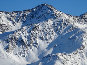 Scenic view of snowcapped mountains against clear sky