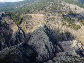 High angle view of rocks on land