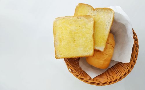 High angle view of bread in basket