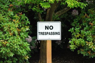 Information sign against plants