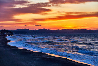 Scenic view of sea against sky during sunset