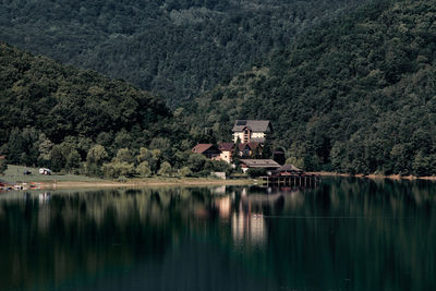 Summer panoramic view of cincis lake, hunedoara, romania