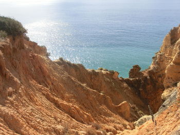 Scenic view of sea and mountains against sky