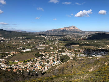 Aerial view of townscape against sky