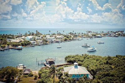 High angle view of boats in sea