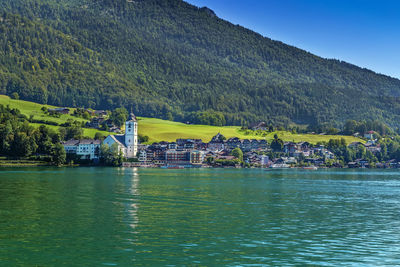 View of st. wolfgang from wolfgangsee lake, austria