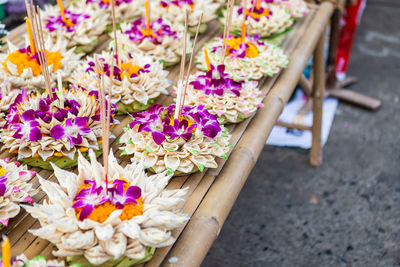 High angle view of flowering plants in market