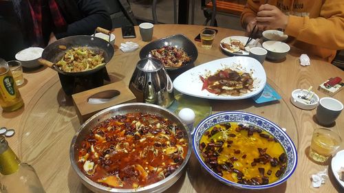 High angle view of food on table