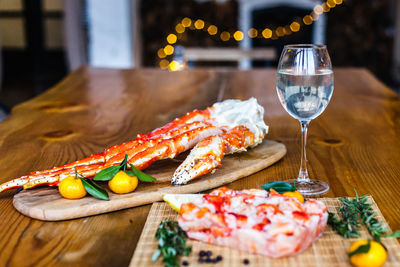 Close-up of pizza served on table