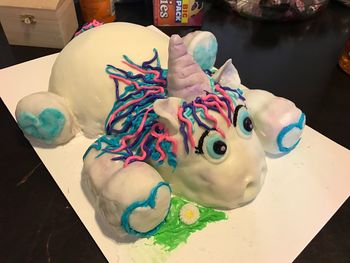 High angle view of painting on table