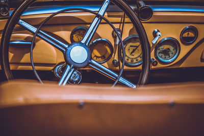 Interior of vintage car dashboard