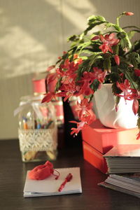 Close-up of rose bouquet on table