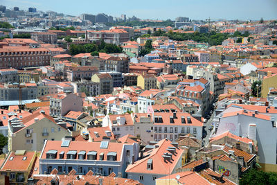 High angle view of buildings in city