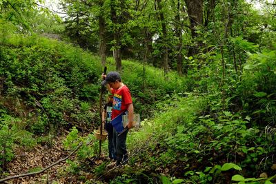 Man walking in forest