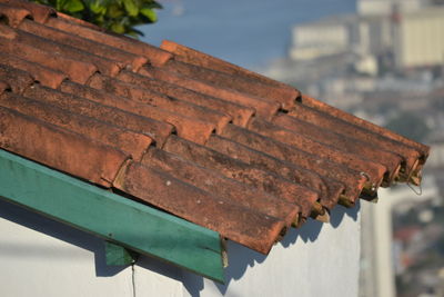 High angle view of old roof and building